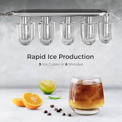 Kismile Ice Maker Countertop with 8 Bullet Ice in 6 Mins, Compact Countertop Design, Portable and Simple One-Touch Operation Efficient for Home/Office Use（Grey）