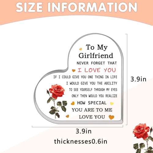 To My Girlfriend I Love You Floral Rose Sign Valentines Christmas Birthday Anniversary Present Bedroom Office Decor for Her Heart Shaped Acrylic Desk Plaque Romantic Gifts for Girlfriend Women
