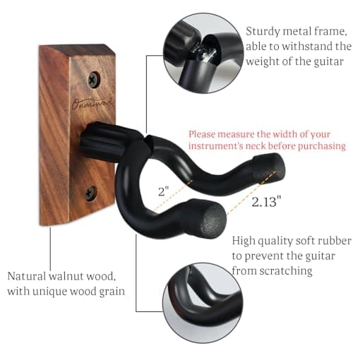 Guitar Wall Mount 2 Pack, Black Walnut Wood Guitar Hanger, U-Shaped Guitar Wall Hanger Mount, Guitar Holder Hook Stand Wall for Acoustic, Electric Guitar, Banjo, Bass, for Guitar Player Men Boy