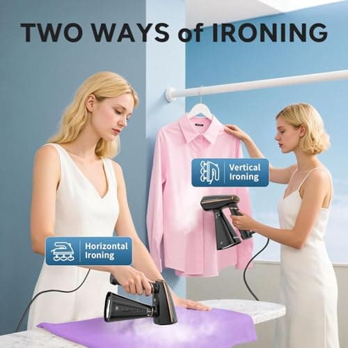 IRONDAY Steamer for Clothes, 1200W Portable Handheld Garment Steamer&Iron 2-in-1 with Fast Heat-up, Auto-Off, 350ml Water Tank, Powerful Foldable Handle Clothes Steamer Compact Size for Travel Home