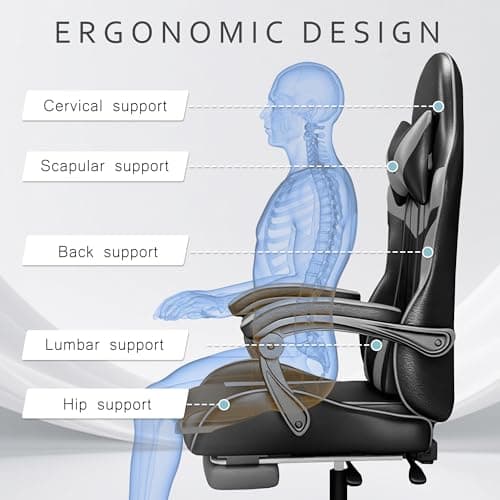 J.M.-Deco Gaming Chair Office Chair-Big and Tall Office Ergonomic Chair with Foot Rest - Comfy Desk Chair with Lumbar Support,Black