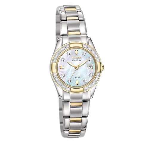 Citizen Women's Eco-Drive Dress Classic Diamond Watch in Two-Tone Stainless Steel, Mother of Pearl Dial (Model: EW1824-57D)