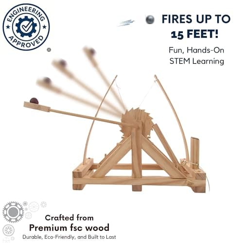 Pathfinders STEM Kits – Leonardo da Vinci Catapult kit | Trebuchet Science Kits for Kids Age 12-14 | Toys for Ages 8-13 Physics Toys | Kids Engineering kit | Learning Resource | Engineering