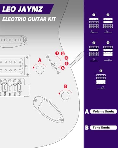 Leo Jaymz 39" Full Size ST Style Electric Guitar Starter Kit with SSH Pickup, 5W Portable Amp, Tuner, Gig Bag, Strap & Accessories (Violet Ocean)