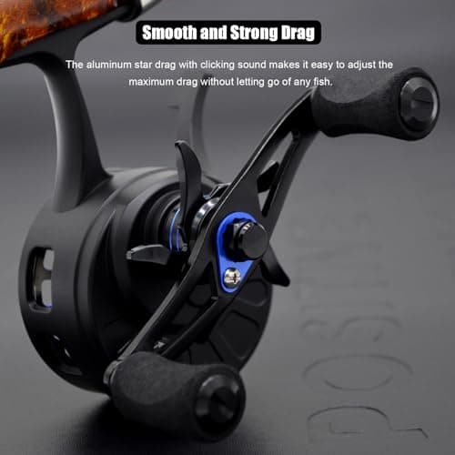Inline Ice Fishing Reel, 3.2:1 High Speed Gear Ratio, 3+1 Anti-Reverse Ball Bearings, Magnetic Brakes, Lightweight Graphite Frame with a CNC Aluminum Spool for Winter Fishing