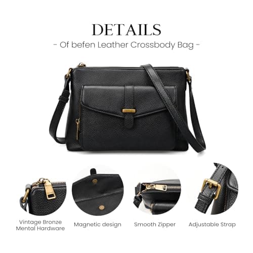 befen Genuine Leather Crossbody Bags for Women Soft Small Leather Purse with Built in RFID Wallet Trendy Shoulder Handbags