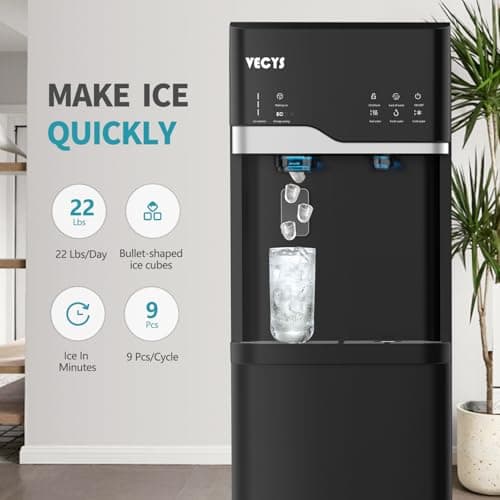 VECYS Self-Clean Bottom Loading Ice Maker Water Dispenser for 5 Gallon Bottle, Hot Cold Room Water 22LBS Daily Ice Making, Child Safety Lock, Black