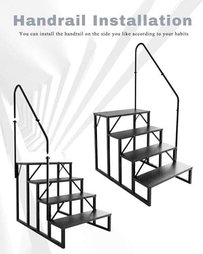 RV Steps with Handrail｜4 Step Hot Tub Spa Steps｜Update 3.0 Outdoor RV Stairs with Anti-Slip Pedals｜RV Ladders for Travel Trailers｜Heavy Duty Camper Steps for Camper, Porch, Spa