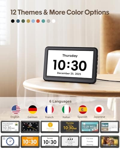 Clock with Day and Date for Elderly, 7" Large Display Digital Calendar Day Clock with 20 Custom Alarms and Medicine Reminders, 12 Display Modes, Dimmable Dementia Alzheimers Clocks for Seniors