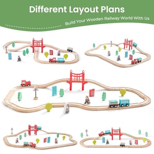 Tiny Land Wooden Train Set for Toddler - 39 Pcs- with Wooden Tracks Compatible with Major Brands - Expandable, Changeable-Train Toy for 3 4 5 Years Old Girls & Boys
