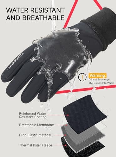 TRENDOUX Winter Gloves for Men Women: 100% Waterproof Windproof Thin Touchscreen Gloves Anti-Slip, Mens Womens Warm Lightweight Glove Polar Fleece Lined for Driving Running Riding Cycling Typing