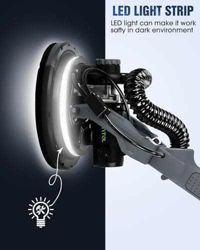 MYTOL Drywall Sander, 7.2A Electric Drywall Sander with Vacuum Dust Collection, LED Light, 6 Variable Speed Digital Display 900-1800RPM, Foldable & Extendable Handle (GREY)