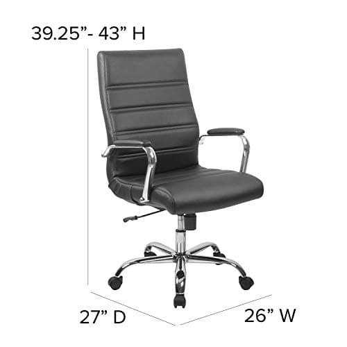 Flash Furniture Whitney High-Back Swivel LeatherSoft Desk Chair with Padded Seat and Armrests, Adjustable Height Padded Office Chair, Black/Chrome