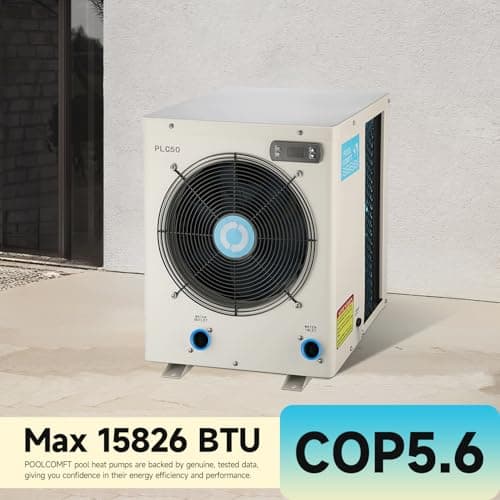 14000BTU Above Ground Pool Heater, Electric Swimming Pool Heat Pumps for Pools up to 4000 gallons, Fits 9/11/15 Foot Pool and Spas, 120V/60Hz, PLC50