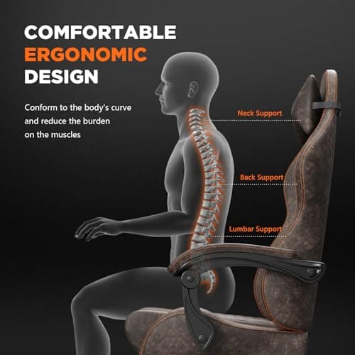 Ferghana Vintage PU Leather Gaming Chair, High Back Gamer Chair with Massage, Ergonomic Computer Office Chair with Footrest for Adults, Racing Style Reclining Video Game Chair Chestnut Brown