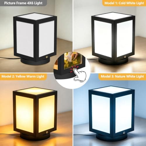 Mixoo 4x6 Picture Frame Light, Vintage Rotating Photo Frame Tabletop Lamp, Touch Desk Lamp for Bedroom Bedside, Table lamps for Office Family Retirement Anniversary Birthday Gifts (Wooden Black) B0FN7D9BXX