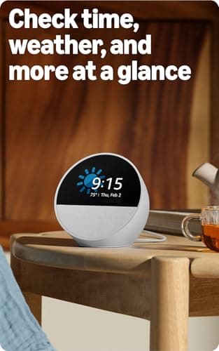 Amazon Echo Spot (newest model), Great for nightstands, offices and kitchens, Smart alarm clock with Alexa+ Early Access, Glacier White