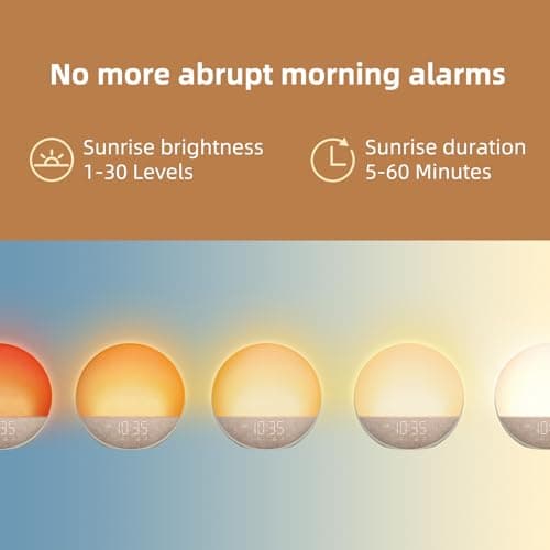 Sunrise Alarm Clock White Noise Machine: Natural Wake Up Light - Dimmable Clock with Bluetooth Speaker for Bedroom - 25 Sleep Sounds for Baby Adults Kids Putty