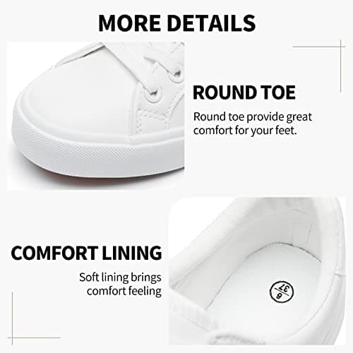 SERNIAL Womens White Tennis Shoes PU Leather Sneakers Casual Walking Shoes for Women