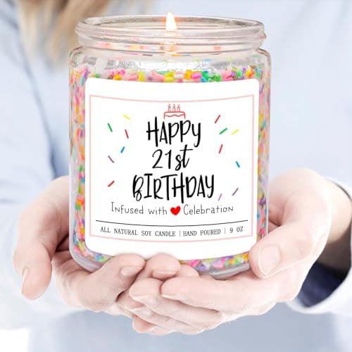 Homsolver 21st Birthday Gift for Her, Perfect Ideas Happy Birthday Presents for Women, Friends, Sister, Daughter, Vanilla Cream Scent Handmade Aromatherapy Candle Decorations B0CFTY7LSD