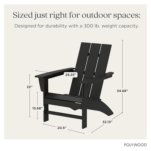 Polywood Modern Adirondack Chair – All-Weather Outdoor Lawn Adirondack Chairs – HDPE, Fade-Resistant & Durable Outdoor Furniture – For Patio, Deck & Fire Pit Chairs – Black