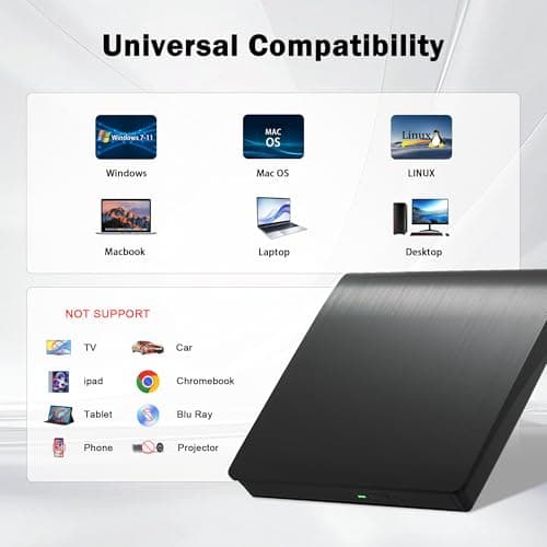 juwuoi External CD/DVD Drive for Laptop PC CD DVD Player USB 3.0 Portable Optical Drive CD Burner Compatible with Windows 10 11 Linux Mac OS (Black)