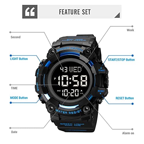 FANMIS Men's Digital 50M Waterproof Electronic Sport Watch Rubber Band Army Military 24H Time LED Light 164FT Water Resistant Calendar Date Day Watches
