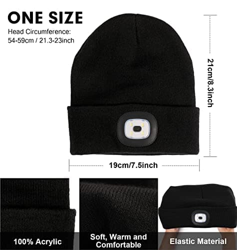 CENSGO Unisex Hat with Light, USB Rechargeable LED Headlamp Beanie, Gifts for Dad Father Men Husband Warm Knitted Cap
