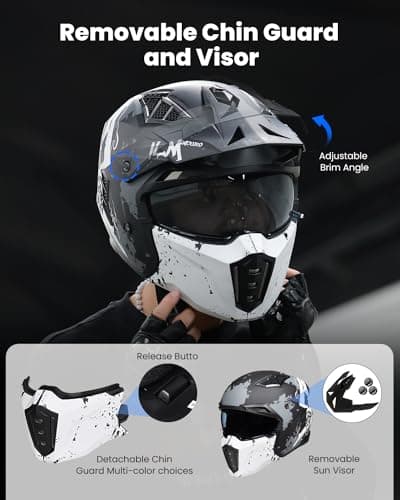 ILM Open Face Motorcycle 3/4 Half Helmet for Men and Women, Vintage Retro Helmet with Visor for Moped ATV Cruiser Scooter DOT Model Z302(Matte Skull,XX-Large)