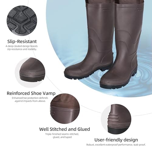 Upgraded 210D Nylon Chest Waders with Boots - Waterproof PVC Fishing & Hunting Waders for Men, Breathable Wading Gear