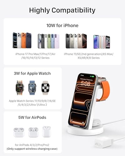 3 in 1 Charging Station for iPhone - Wireless Charger for Apple Products Multiple Devices - Charging Dock Stand for AirPods (for iPhone 17 16e 16 15 14 13 pro 12 11 X Max)