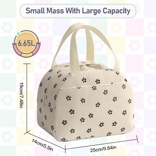 Baglemon Lunch Bag for Women Men Cute Corduroy Lunch Tote Bags Reusable Insulated Lunch Box Large Capacity Reusable Insulated Cooler for Work/Picnic/Travel