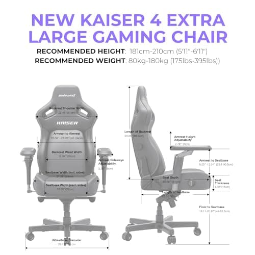 Anda Seat Kaiser 4 XL Gaming Chairs for Adults - Ergonomic Gray Fabric Gaming Chairs with 6DArmrest, Comfortable Office Seat with Lumbar Support, Heavy Duty Wide Gamer Seat