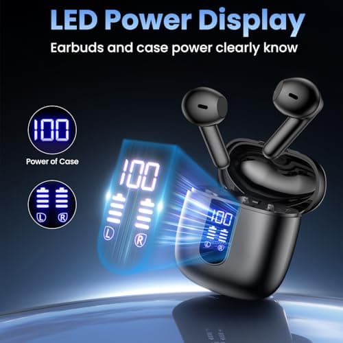 Haqquio Wireless Earbuds, Bluetooth Headphones with Deep Bass Stereo, 48H Playback Ear Buds with LED Power Display, Lightweight, IPX7, in-Ear Earphones with Mic for iPhone/Android/iPad, Black