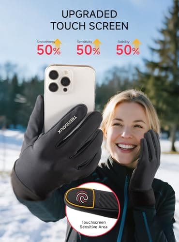 TRENDOUX Winter Gloves for Men Women: 100% Waterproof Windproof Thin Touchscreen Gloves Anti-Slip, Mens Womens Warm Lightweight Glove Polar Fleece Lined for Driving Running Riding Cycling Typing