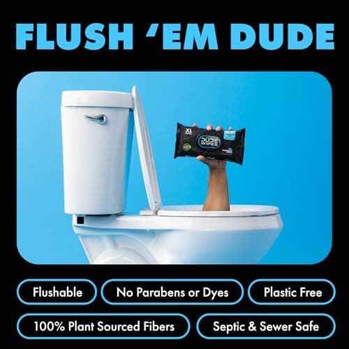 DUDE Wipes Wipes - Flushable Wipes - 6 Pack, 288 Wipes - Unscented Extra-Large Adult Wet Wipes - Vitamin-E & Aloe - Septic and Sewer Safe