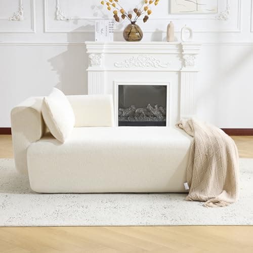 Bezseller Upholstered Chaise Lounge Indoor, Comfy Lounge Boucle Sofa, Modern Leisure Sleeper Sofa with Pillows, Recliner Chair Indoor for Living Room Bedroom Office, Beige