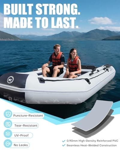 Inflatable Dinghy Boat with Drop-Stitch Floor 10ft Portable Inflatable Boat for 3-4 Adults, Motor Compatible, Heavy-Duty PVC, Ideal for Fishing, Cruising, and Rescue Use
