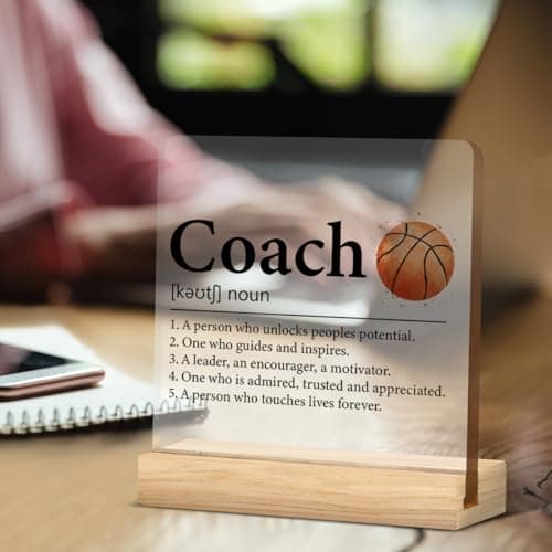 OOINISUU Coach Appreciation Gift, Best Basketball Coach Gifts for Men Women, Coach Definition Clear Desk Decorative Sign Acrylic Plaque Sign Home Office Desk Decor 4x4 Inch