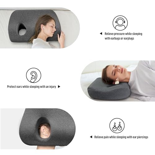 strusery Memory Foam Ear Pillow with Hole - for Side Sleepers, Ear Pain Relief & Piercing Aftercare (CNH Pillow), Comfortable for Earplugs & Headphones