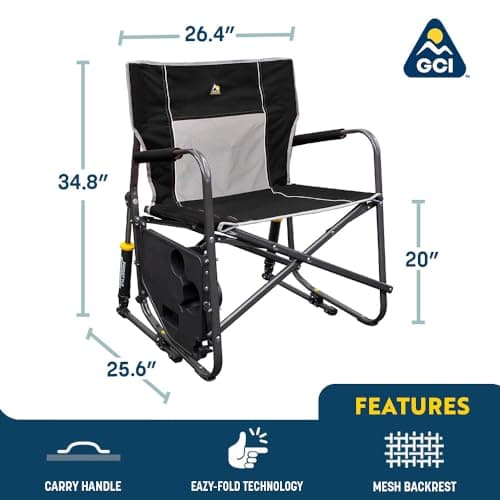 GCI OUTDOOR Freestyle Rocker XL with Side Table Camping Chair | Portable Folding Rocking Chair with Solid, Durable Armrests, Drink Holder & Comfortable Backrest — Red