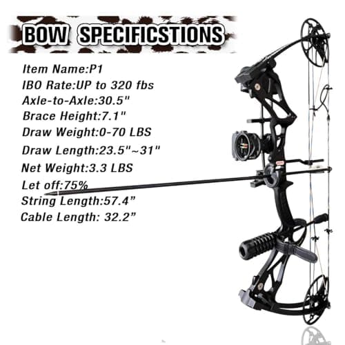 Compound Bow Package for Adults and Teens, 0-70 Lbs Draw Weight,23.5"-31" Draw Length,Limbs Made in USA,Lightweight Design,Archery Hunting Bow Set, Fully Adjustable,2024 New