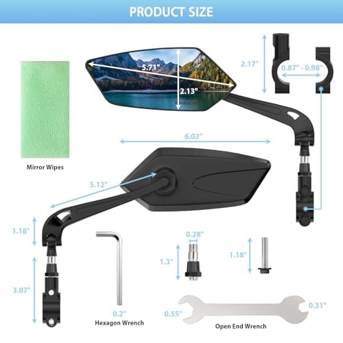 2 Pack Bike Mirrors, eBike Mirrors for Handlebars, 360° Adjustable Safety Bicycle Rear View Mirrors, Scratch Resistant Glass Lens, Bicycle Universal Fit Accessories