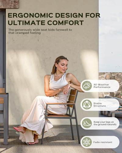 Vexwalx 7-Piece Outdoor Dining Set, Aluminum Dining Table Set for 6, Patio Table and Chairs Set with Umbrella Hole, All Weather HDPS Outdoor Table and Chairs for 6 (Gray-Teak)