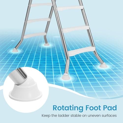 Goplus 4-Step Steel Frame Above Ground Swimming Pool Ladder for 55" Pool Wall Heights, Double-Sided Entry & Exit Ladder w/Non-Slip Steps, Top Platform, Rotating Foot Pads