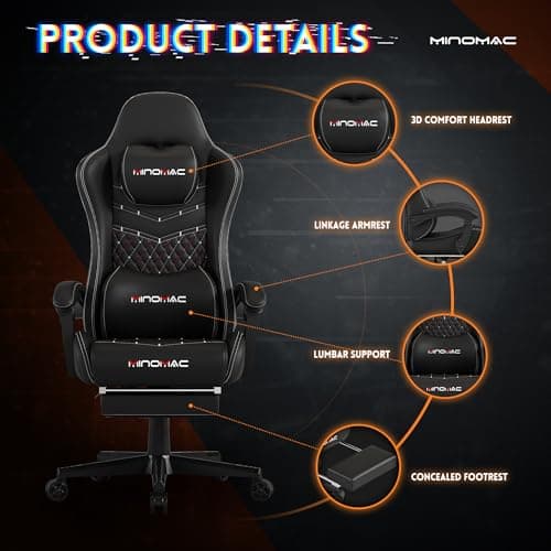 Gaming Chair,Ergonomic Computer Gaming Chair,400lb Load-Bearing,Retractable Footrest/Waist Support/Ergonomic Backrest[Spring + 4D Sponge] (Black)