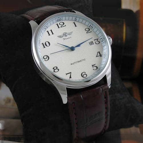 MASTOP Men's Classic Automatic Mechanical Day Calendar Luxury Leather Band Watch