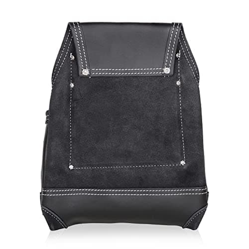 LAUTUS Oil Tanned Leather Tool Pouch Bag | Black | Carpenter, Construction, Framers, Handyman | 10 Pockets, 2 Hammer Holders | 100% Leather
