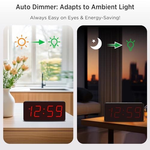 Peakeep Battery Operated Digital Clock, Alarm Clock for Bedrooms - Cordless Large Big Numbers 4 Dimmers for Seniors, Adjustable Volume Loud Alarm Clock for Heavy Sleepers Adults (Red Digits)