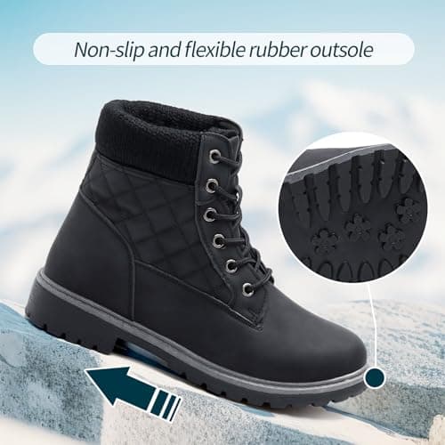 Adokoo Boots for Women Waterproof Fall Winter Ankle Boots Snow Black Combat Boots Lace Up Non Slip for Hiking Work